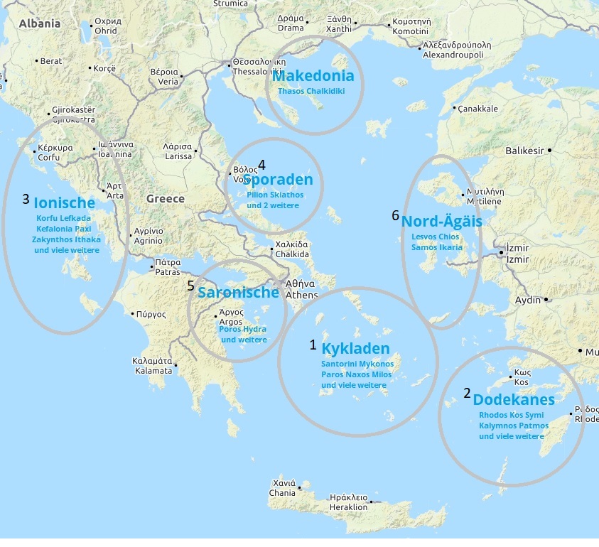 The island groups in Greece for island hopping
